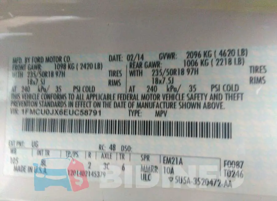 1FMCU0JX6EUC58791 Photo# 9