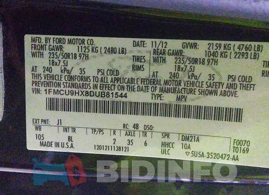 1FMCU9HX8DUB81544 Photo# 9