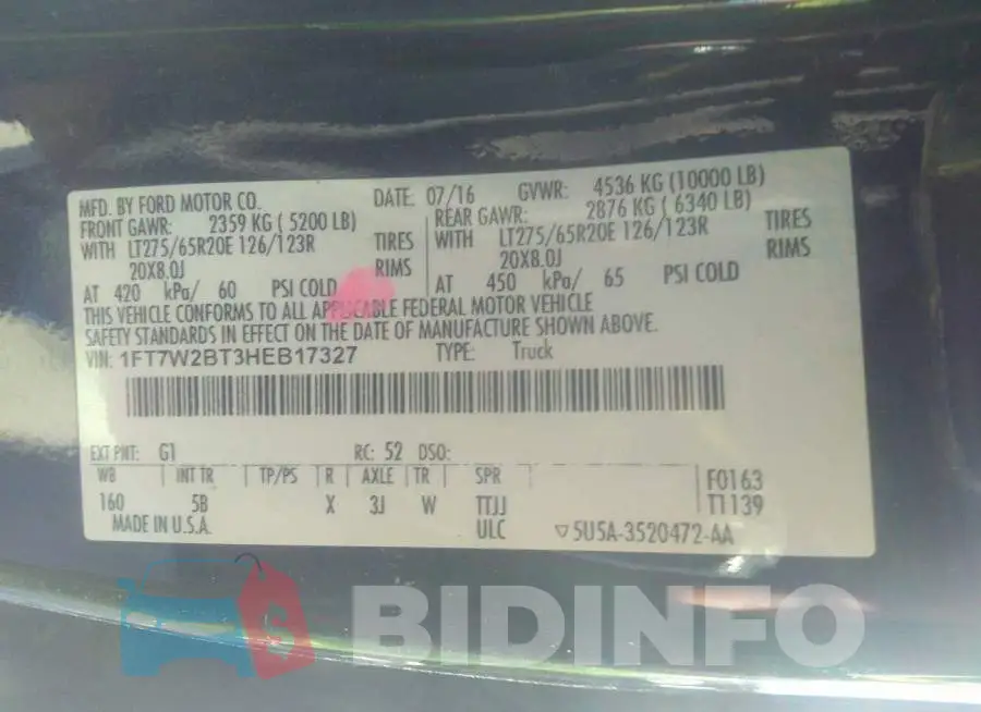 1FT7W2BT3HEB17327 Photo# 9