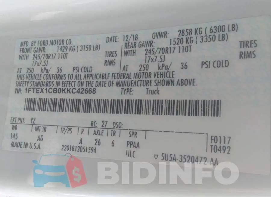 1FTEX1CB0KKC42668 Photo# 9