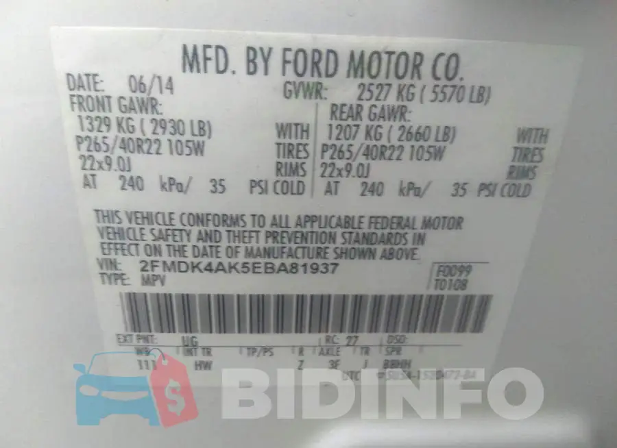 2FMDK4AK5EBA81937 Photo# 9