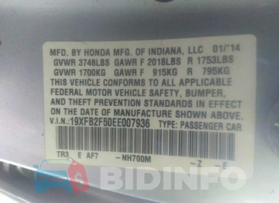19XFB2F50EE007936 Photo# 9