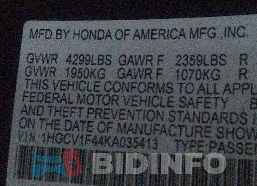 1HGCV1F44KA035413 Photo# 9