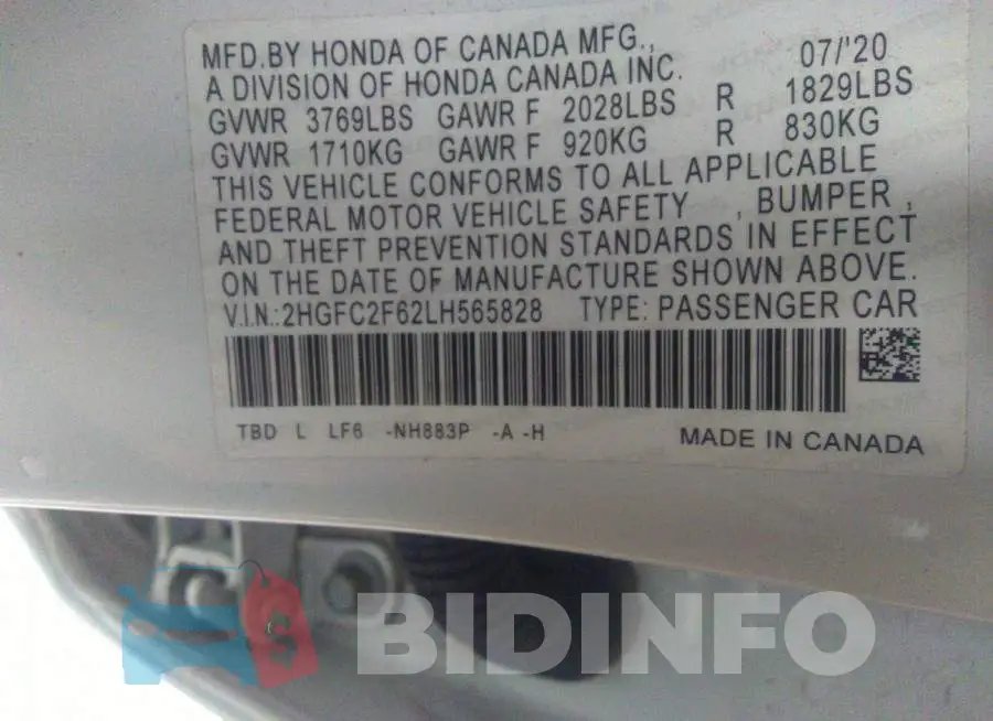 2HGFC2F62LH565828 Photo# 8