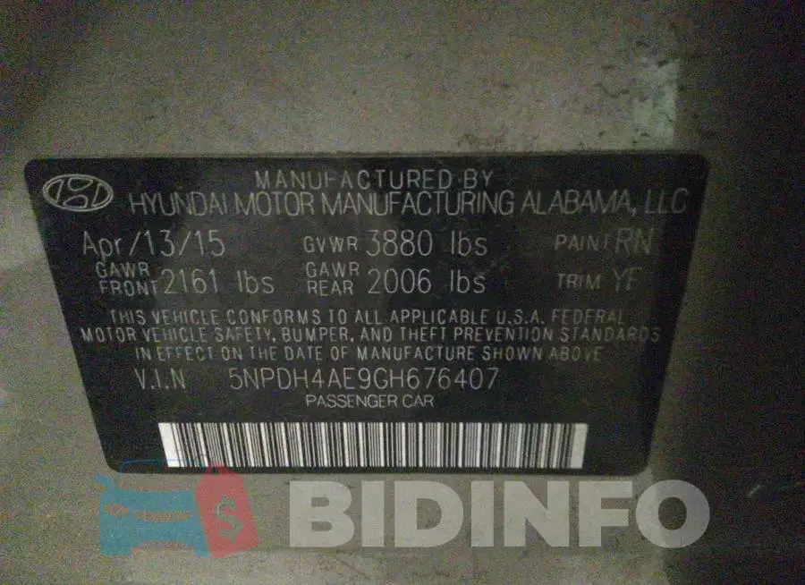 5NPDH4AE9GH676407 Photo# 9