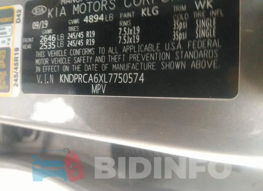 KNDPRCA6XL7750574 Photo# 9