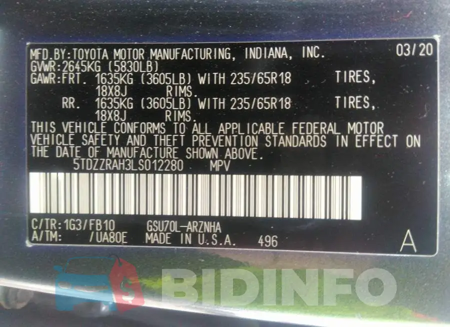 5TDZZRAH3LS012280 Photo# 9