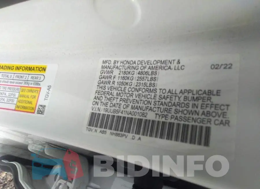 19UUB5F41NA001082 Photo# 9