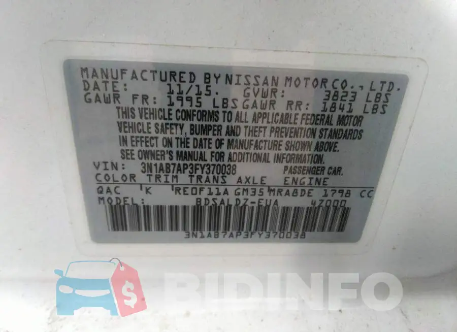 3N1AB7AP3FY370038 Photo# 9