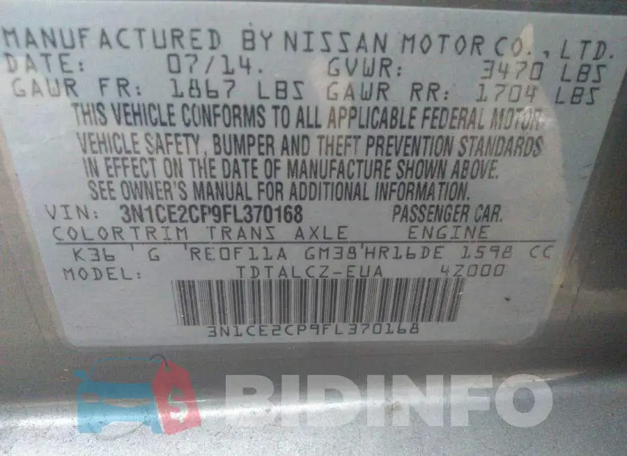 3N1CE2CP9FL370168 Photo# 9