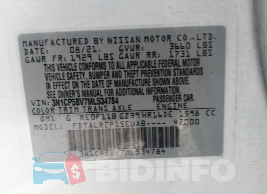 3N1CP5BV7ML534784 Photo# 9