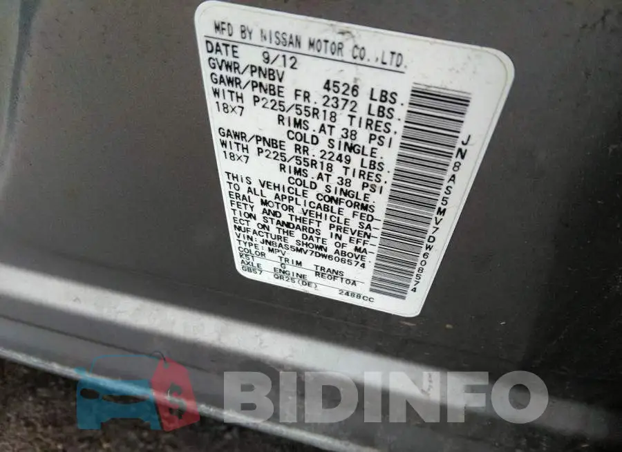 JN8AS5MV7DW608574 Photo# 9