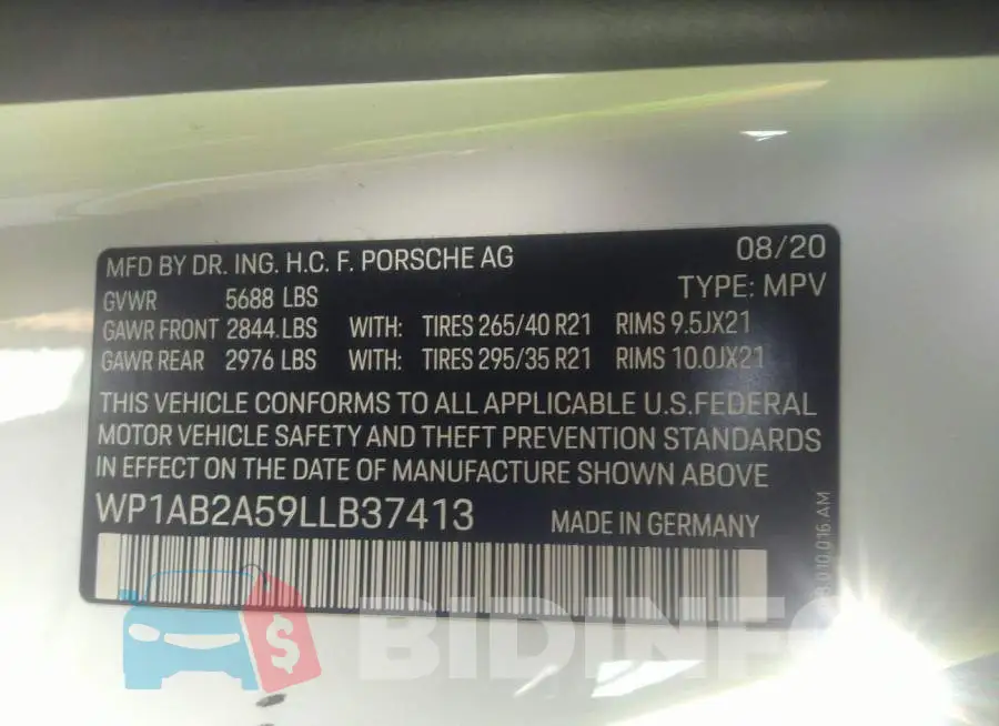 WP1AB2A59LLB37413 Photo# 9