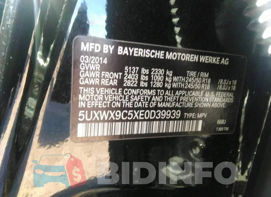 5UXWX9C5XE0D39939 Photo# 9