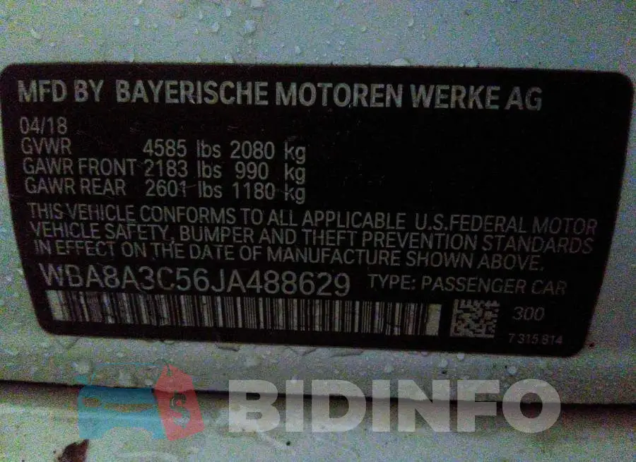 WBA8A3C56JA488629 Photo# 9