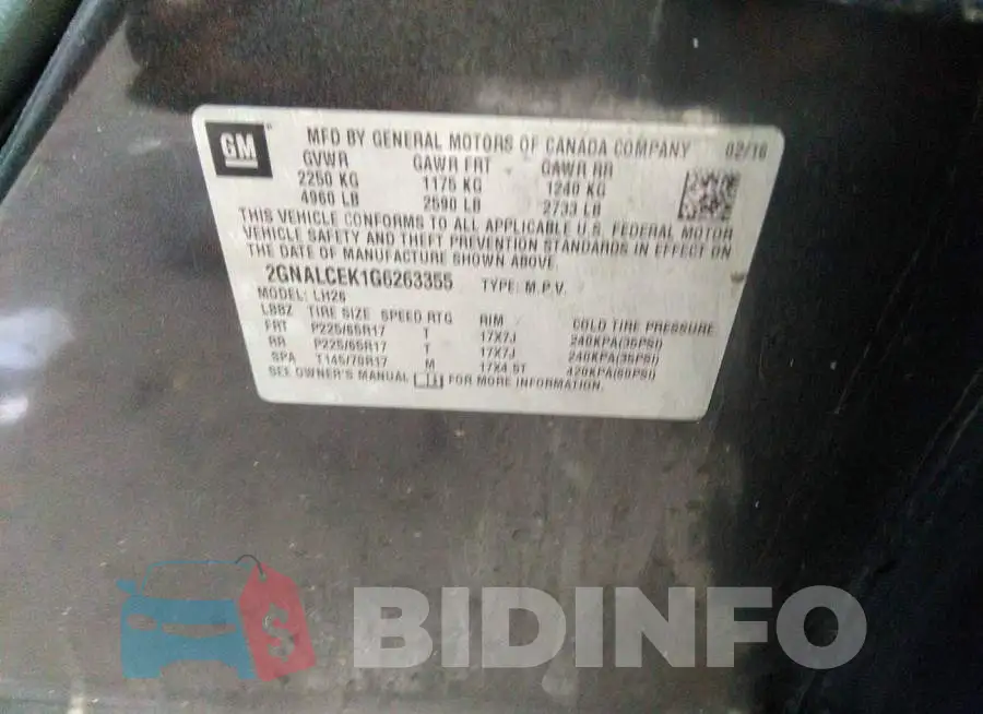 2GNALCEK1G6263355 Photo# 9