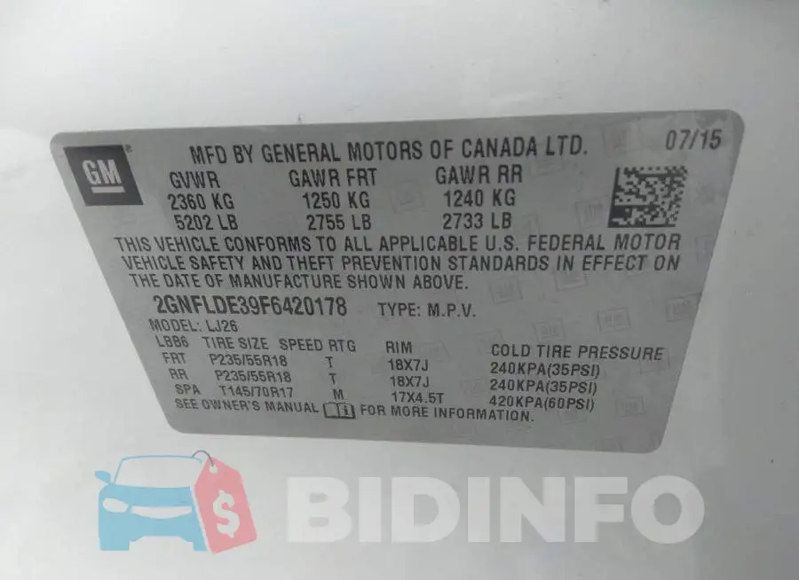 2GNFLDE39F6420178 Photo# 9