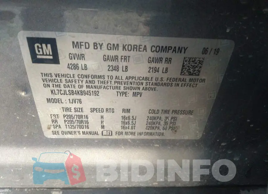 KL7CJLSB4KB945192 Photo# 9