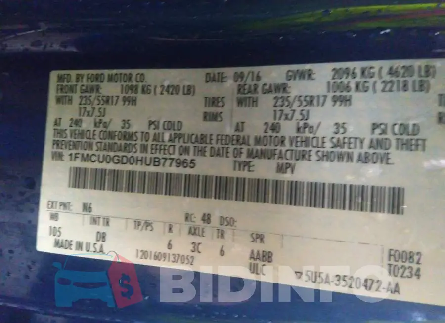 1FMCU0GD0HUB77965 Photo# 9