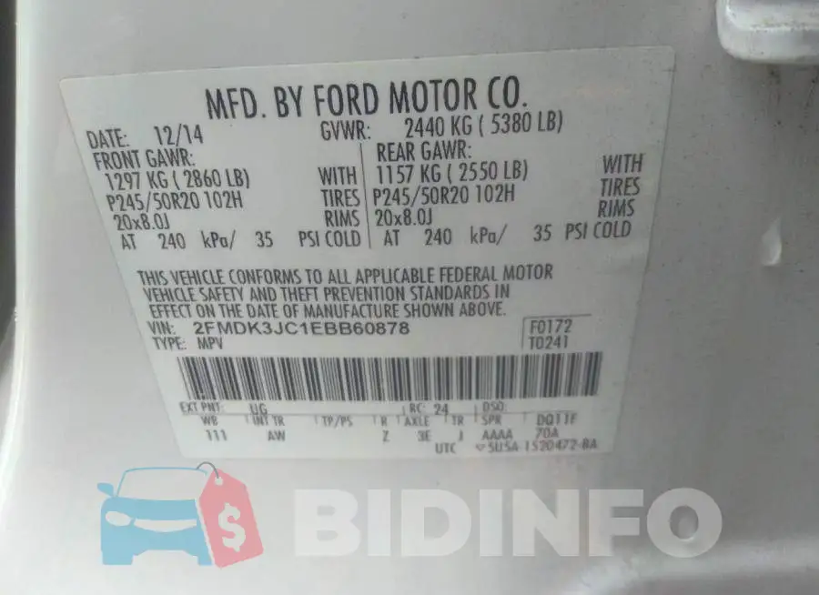 2FMDK3JC1EBB60878 Photo# 9