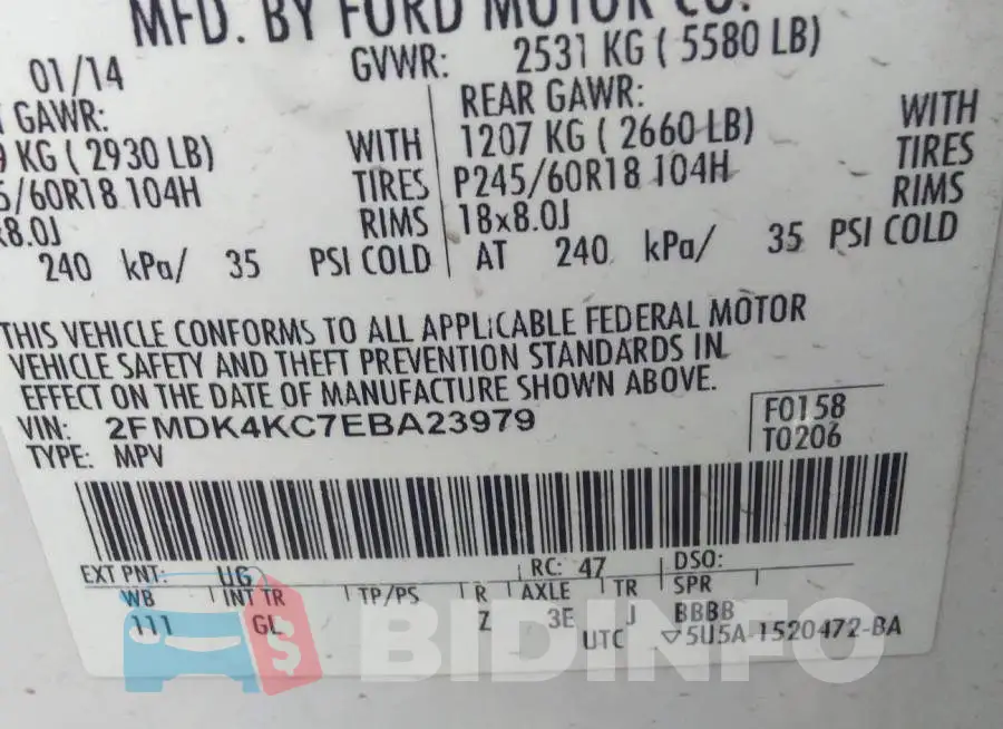 2FMDK4KC7EBA23979 Photo# 9