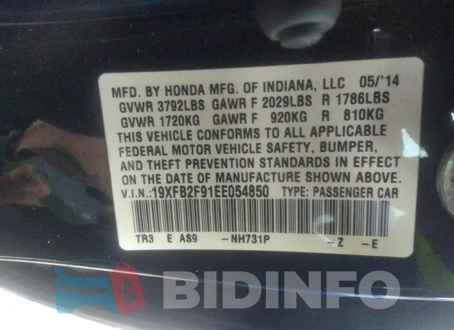 19XFB2F91EE054850 Photo# 9
