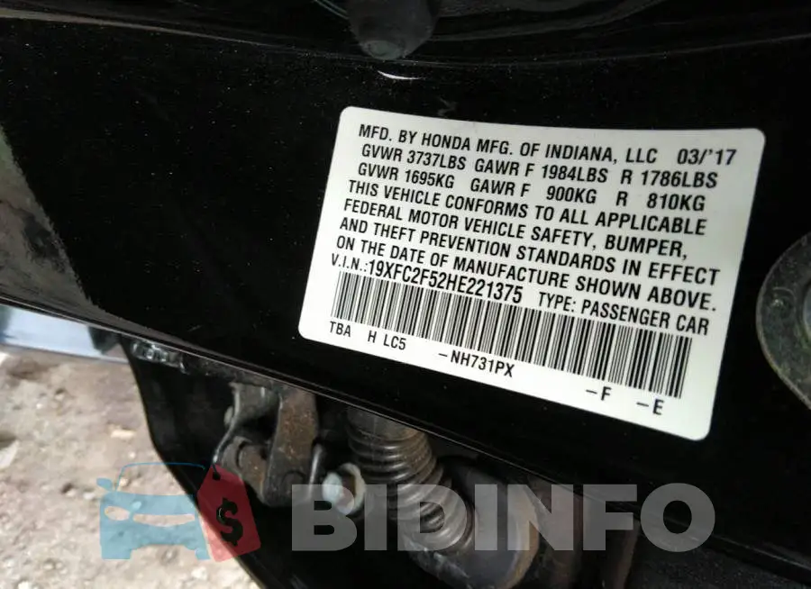 19XFC2F52HE221375 Photo# 9
