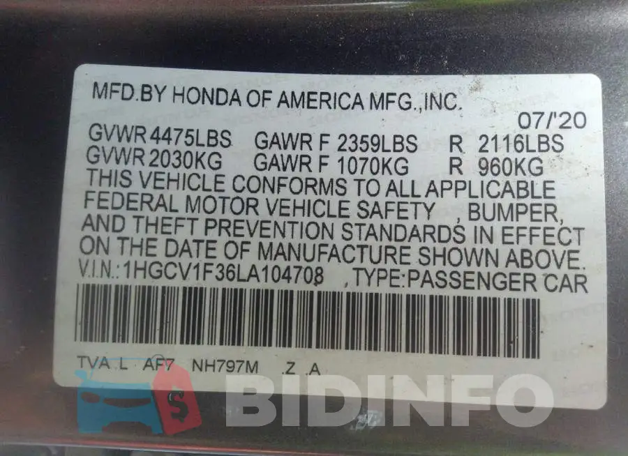 1HGCV1F36LA104708 Photo# 9