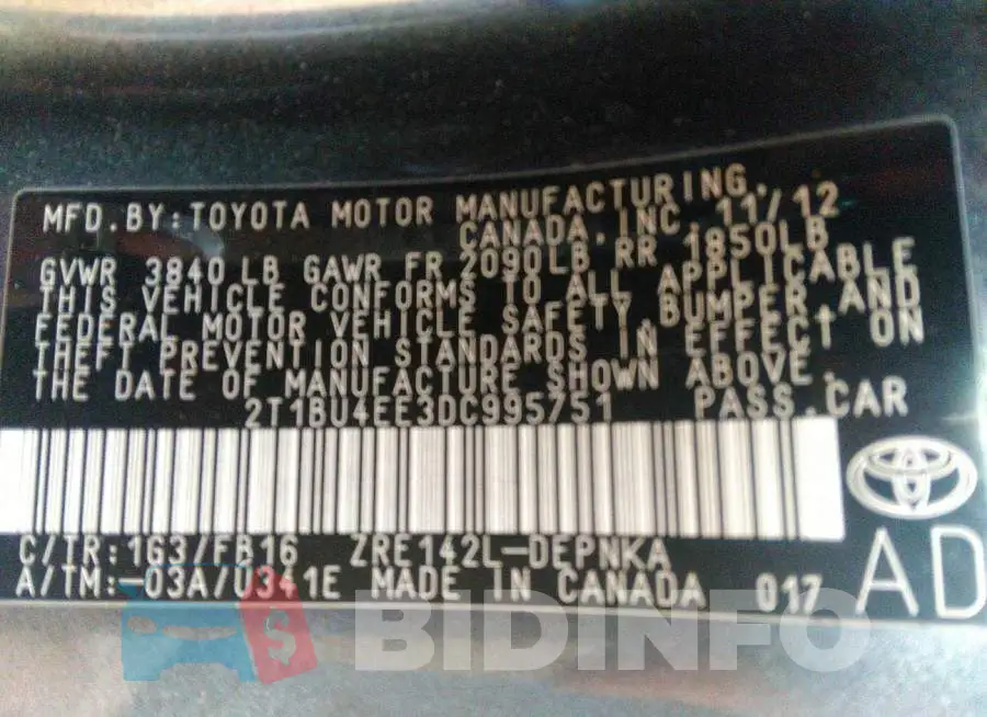 2T1BU4EE3DC995751 Photo# 9