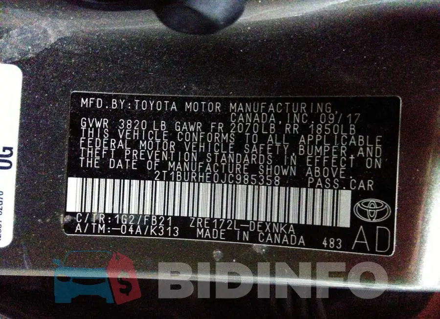 2T1BURHE0JC985358 Photo# 9