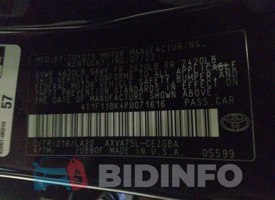 4T1F11BK4PU071616 Photo# 9