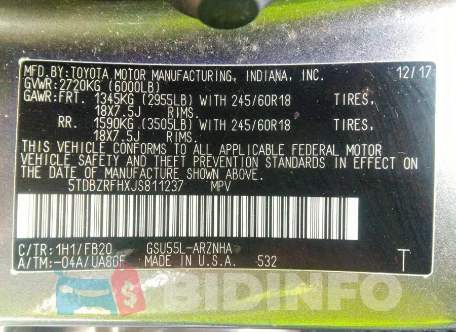 5TDBZRFHXJS811237 Photo# 9