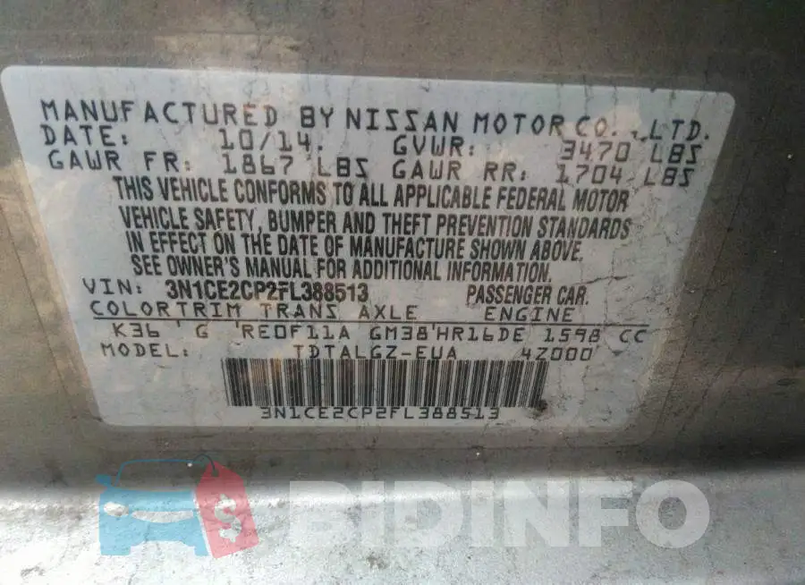 3N1CE2CP2FL388513 Photo# 9