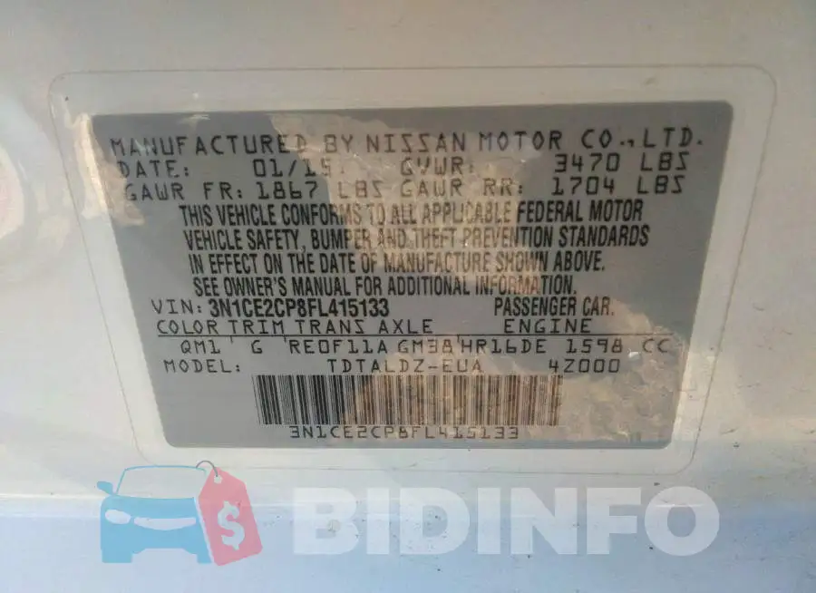 3N1CE2CP8FL415133 Photo# 8