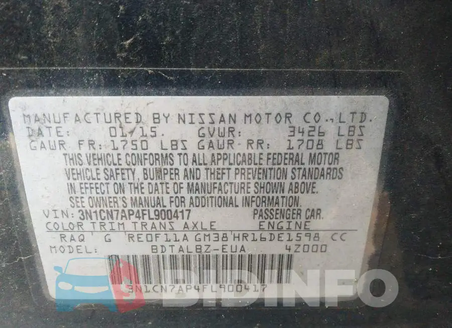 3N1CN7AP4FL900417 Photo# 9
