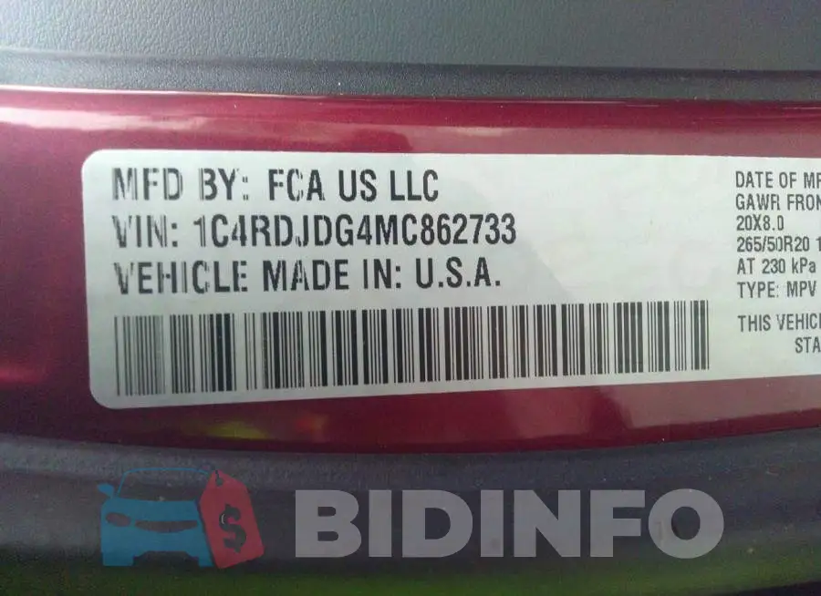 1C4RDJDG4MC862733 Photo# 9