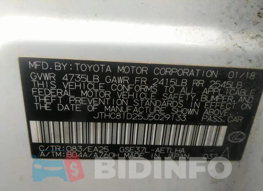 JTHC81D25J5029133 Photo# 9