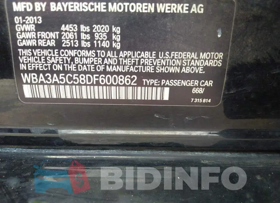 WBA3A5C58DF600862 Photo# 9