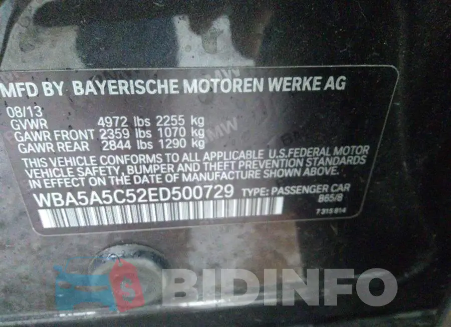 WBA5A5C52ED500729 Photo# 9