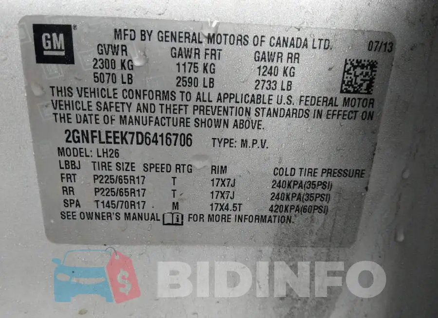 2GNFLEEK7D6416706 Photo# 9