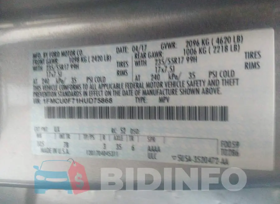 1FMCU0F71HUD75868 Photo# 9