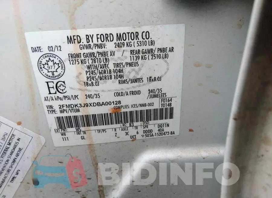 2FMDK3J9XDBA00128 Photo# 9