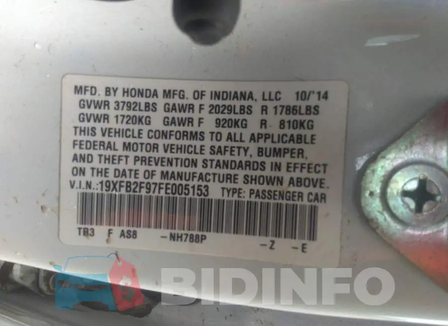 19XFB2F97FE005153 Photo# 9