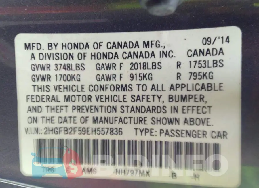 2HGFB2F59EH557836 Photo# 9