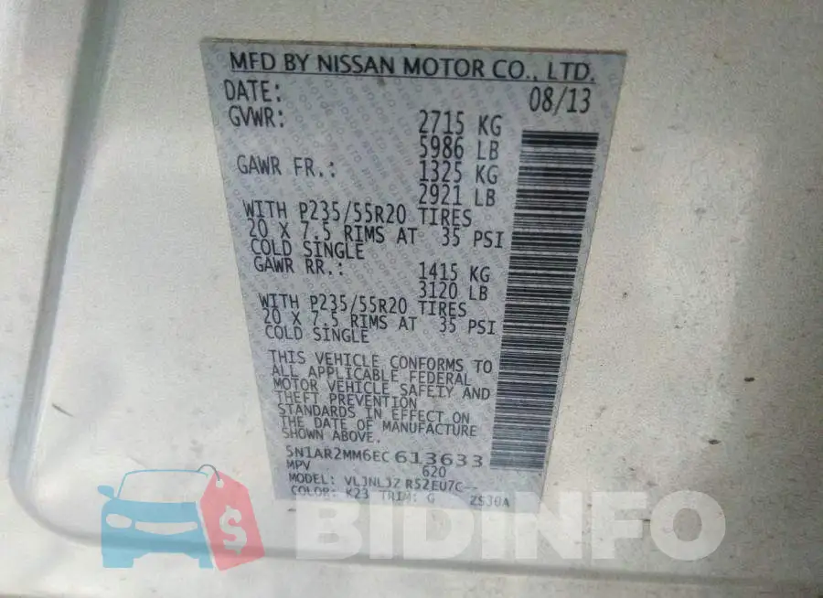 5N1AR2MM6EC613633 Photo# 9