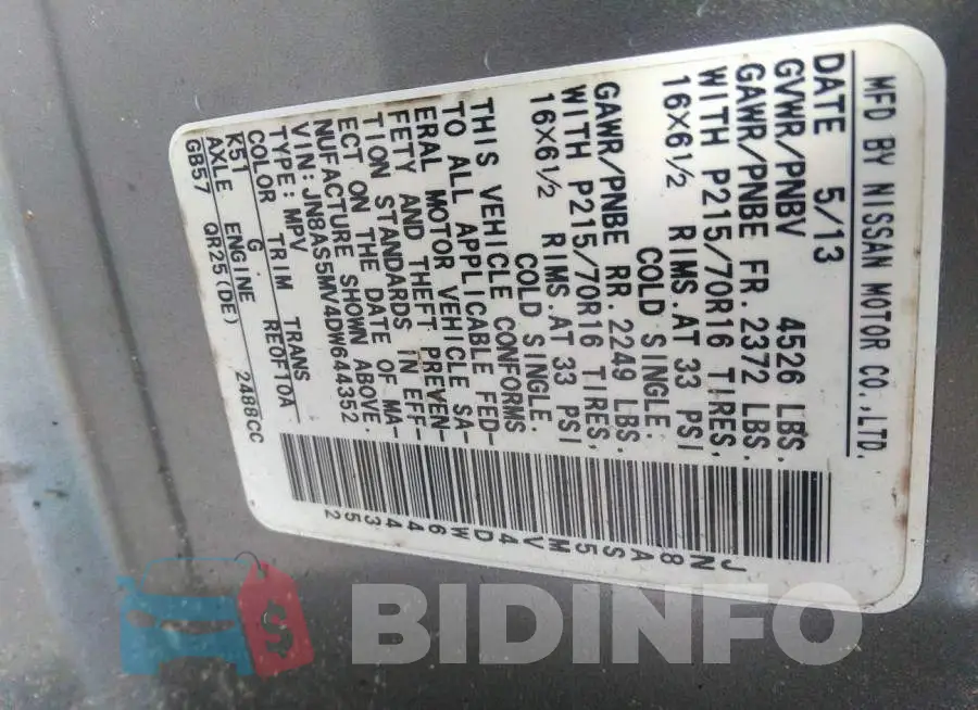 JN8AS5MV4DW644352 Photo# 9