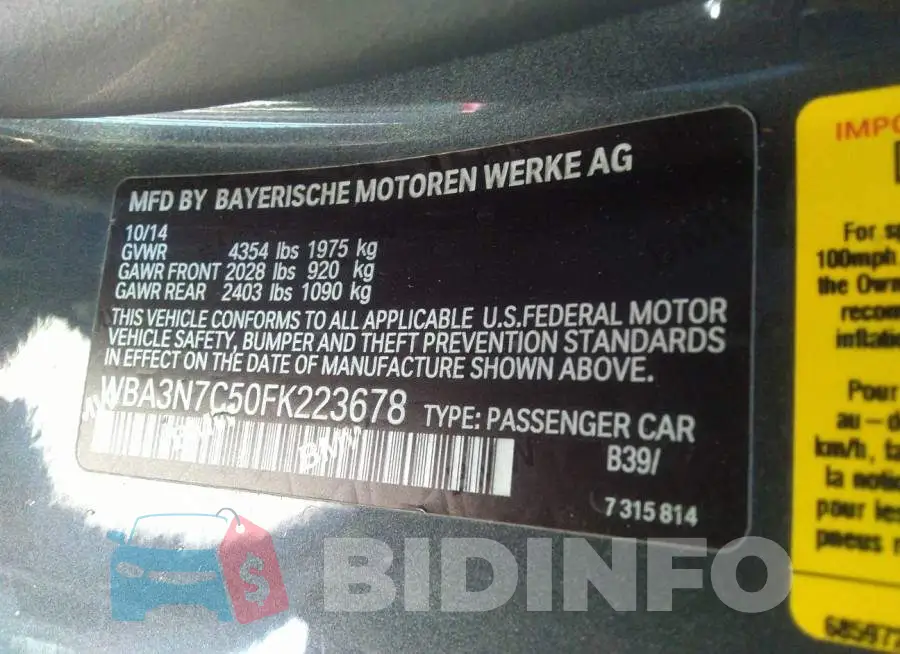 WBA3N7C50FK223678 Photo# 9
