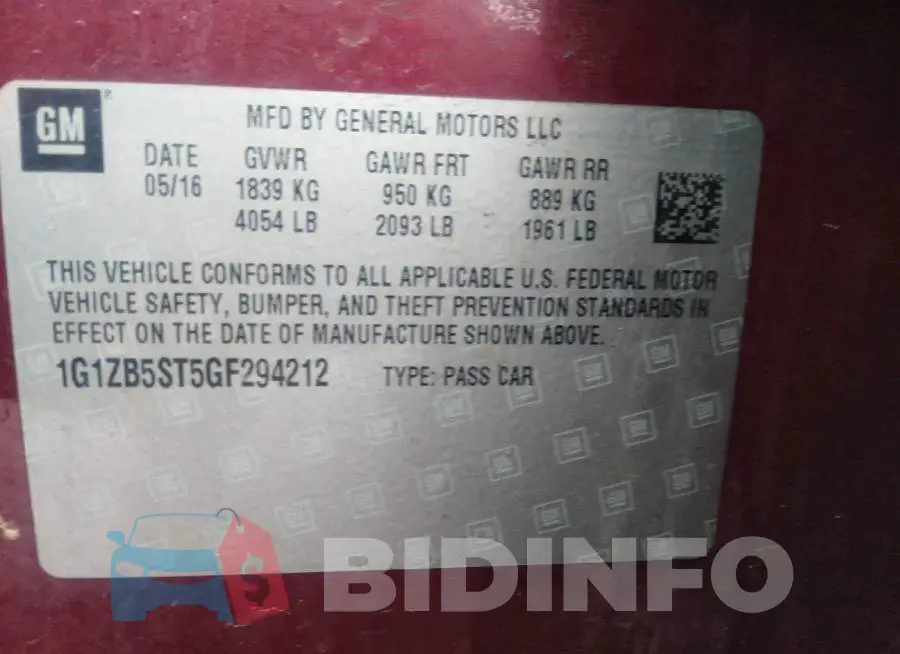 1G1ZB5ST5GF294212 Photo# 9