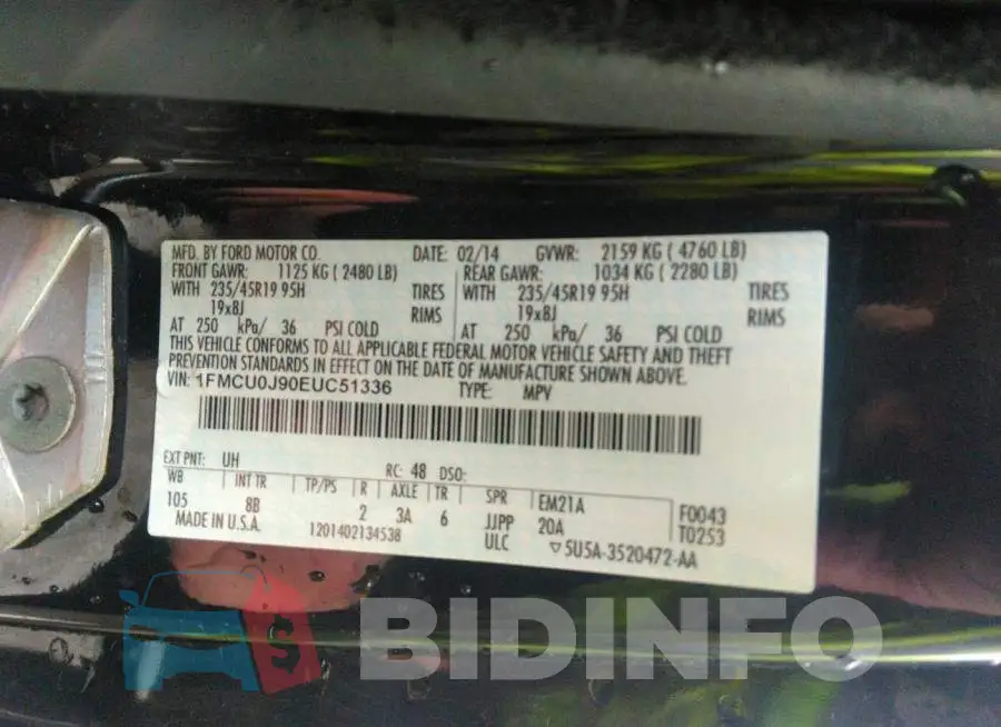 1FMCU0J90EUC51336 Photo# 9