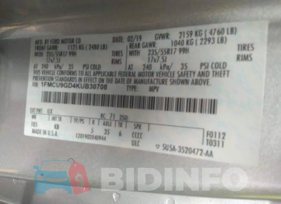 1FMCU9GD4KUB30708 Photo# 9